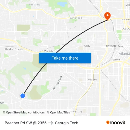 Beecher Rd SW @ 2356 to Georgia Tech map