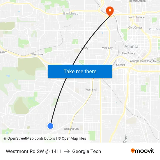 Westmont Rd SW @ 1411 to Georgia Tech map