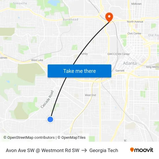 Avon Ave SW @ Westmont Rd SW to Georgia Tech map