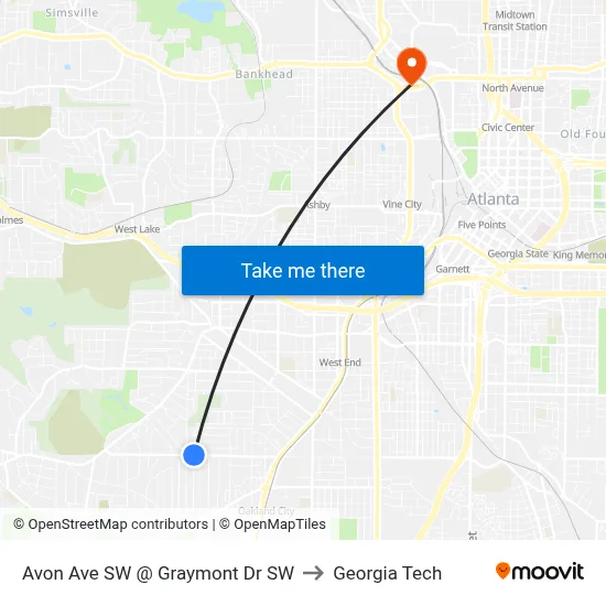 Avon Ave SW @ Graymont Dr SW to Georgia Tech map