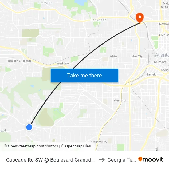 Cascade Rd SW @ Boulevard Granada SW to Georgia Tech map