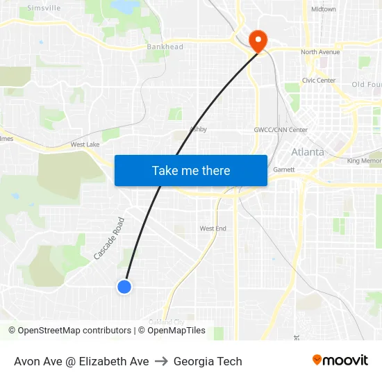 Avon Ave @ Elizabeth Ave to Georgia Tech map