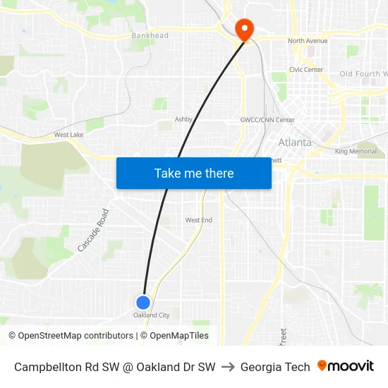Campbellton Rd SW @ Oakland Dr SW to Georgia Tech map