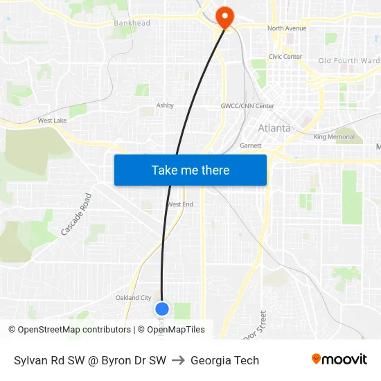 Sylvan Rd SW @ Byron Dr SW to Georgia Tech map