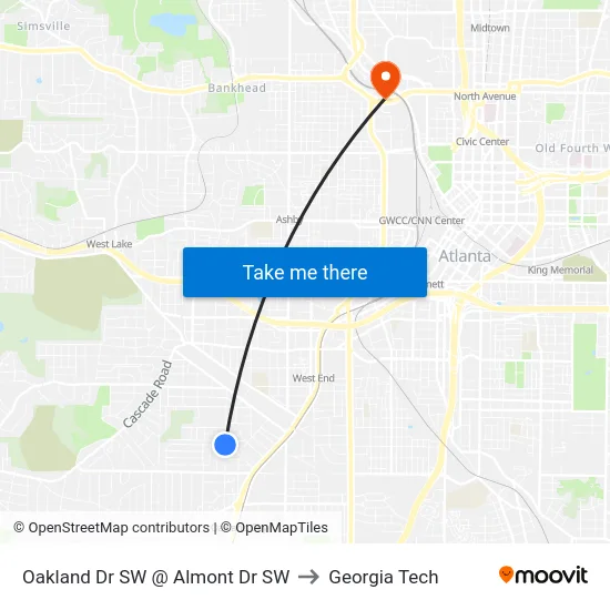 Oakland Dr SW @ Almont Dr SW to Georgia Tech map