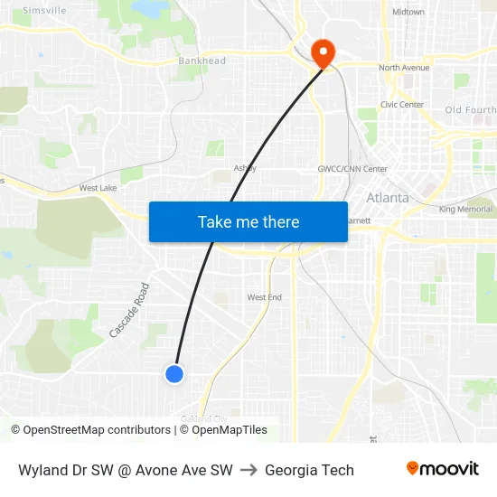Wyland Dr SW @ Avone Ave SW to Georgia Tech map