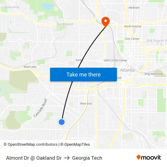 Almont Dr @ Oakland Dr to Georgia Tech map