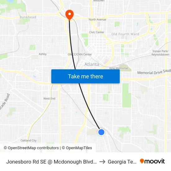 Jonesboro Rd SE @ Mcdonough Blvd SE to Georgia Tech map
