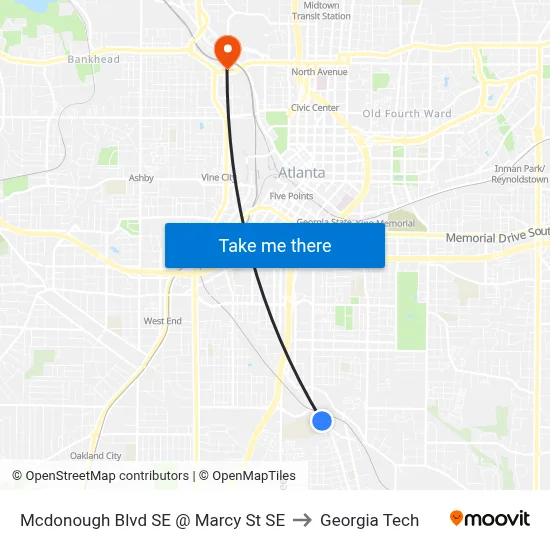Mcdonough Blvd SE @ Marcy St SE to Georgia Tech map