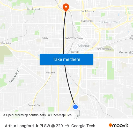 Arthur Langford Jr Pl SW @ 220 to Georgia Tech map