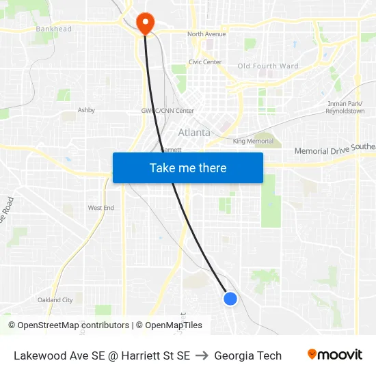 Lakewood Ave SE @ Harriett St SE to Georgia Tech map