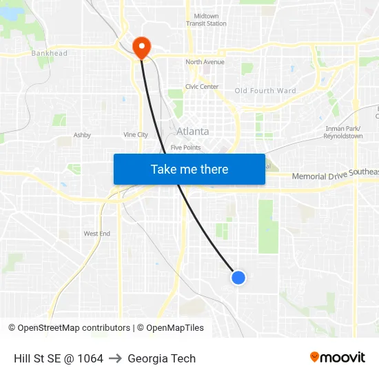 Hill St SE @ 1064 to Georgia Tech map