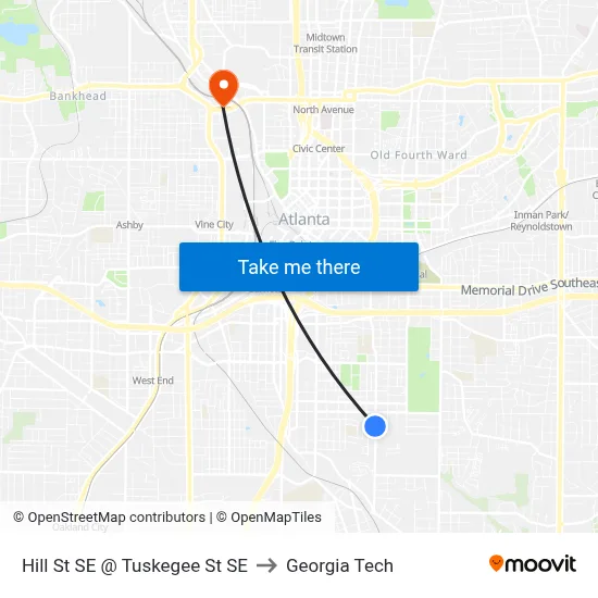 Hill St SE @ Tuskegee St SE to Georgia Tech map