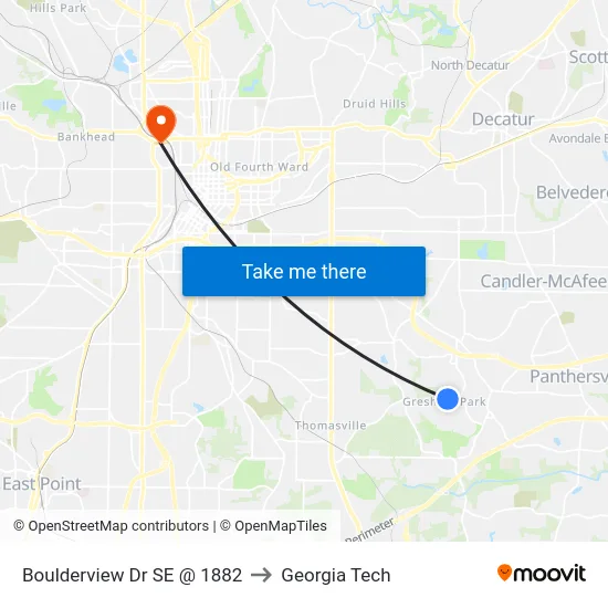 Boulderview Dr SE @ 1882 to Georgia Tech map