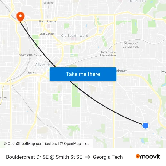 Bouldercrest Dr SE @ Smith St SE to Georgia Tech map