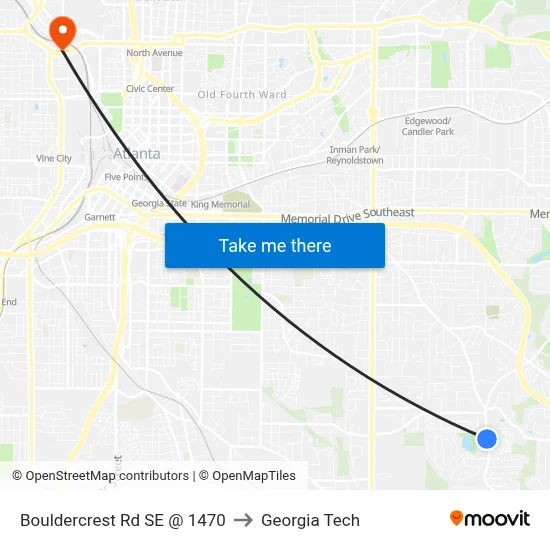Bouldercrest Rd SE @ 1470 to Georgia Tech map