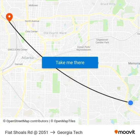 Flat Shoals Rd @ 2051 to Georgia Tech map