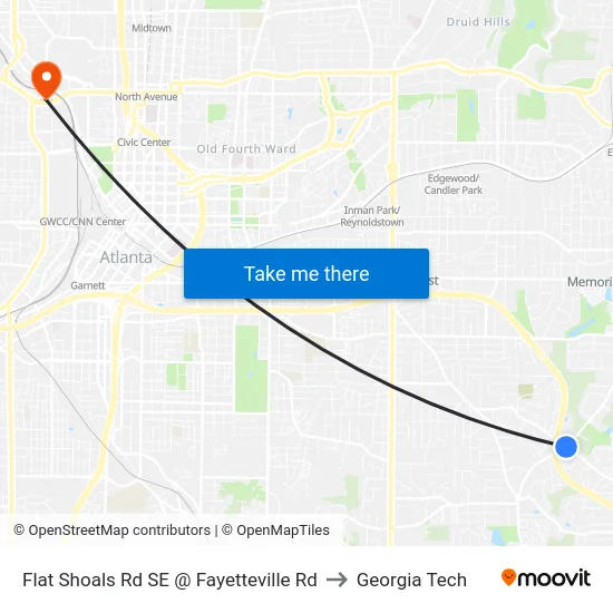 Flat Shoals Rd SE @ Fayetteville Rd to Georgia Tech map