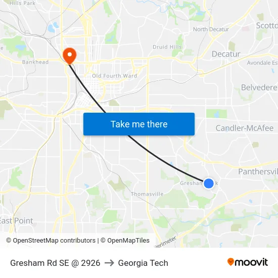Gresham Rd SE @ 2926 to Georgia Tech map