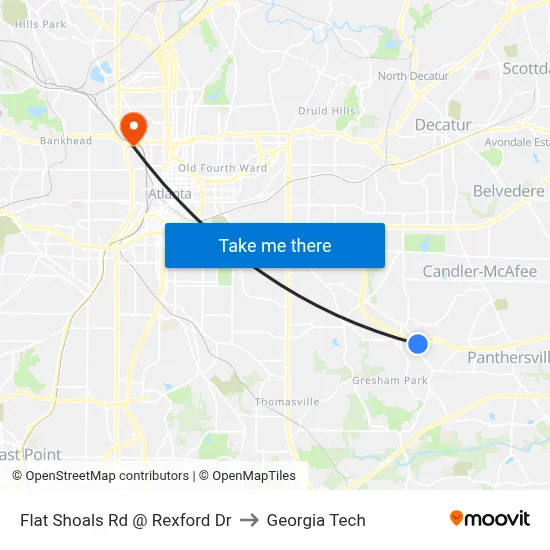 Flat Shoals Rd @ Rexford Dr to Georgia Tech map