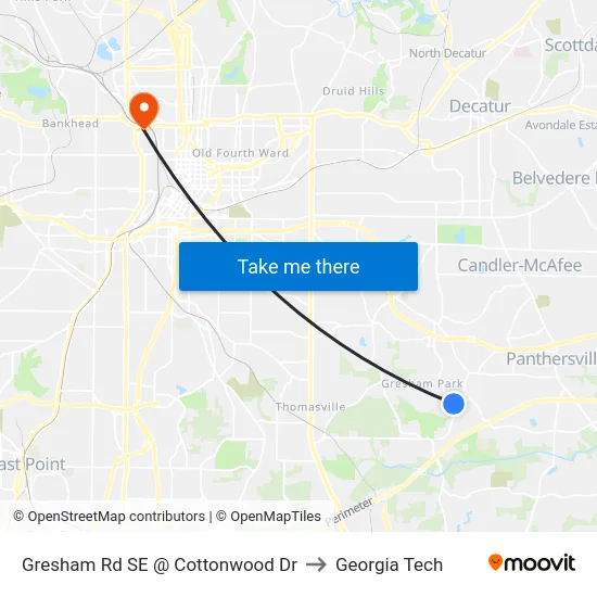Gresham Rd SE @ Cottonwood Dr to Georgia Tech map