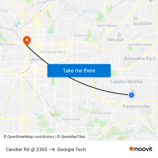 Candler Rd @ 2365 to Georgia Tech map