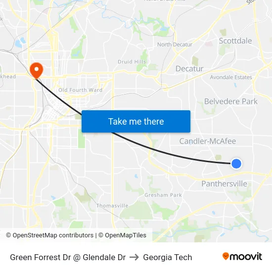 Green Forrest Dr @ Glendale Dr to Georgia Tech map