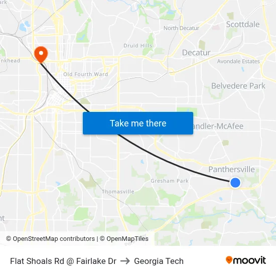 Flat Shoals Rd @ Fairlake Dr to Georgia Tech map