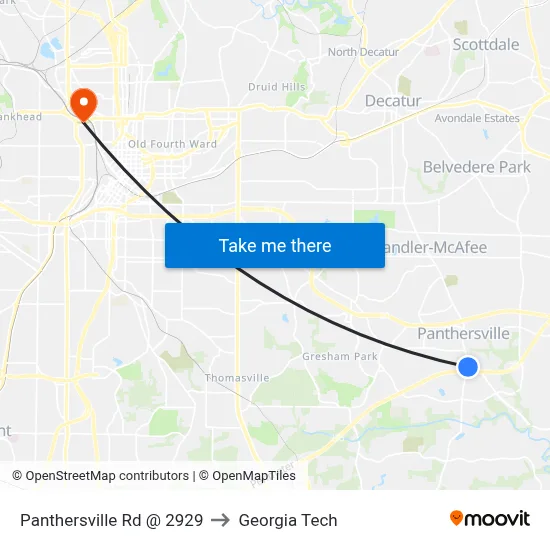 Panthersville Rd @ 2929 to Georgia Tech map