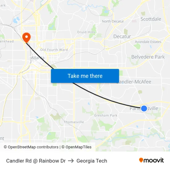 Candler Rd @ Rainbow Dr to Georgia Tech map