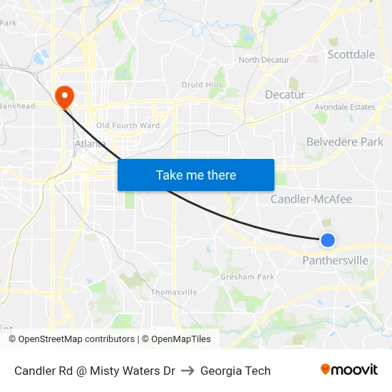 Candler Rd @ Misty Waters Dr to Georgia Tech map