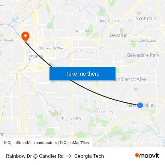 Rainbow Dr @ Candler Rd to Georgia Tech map