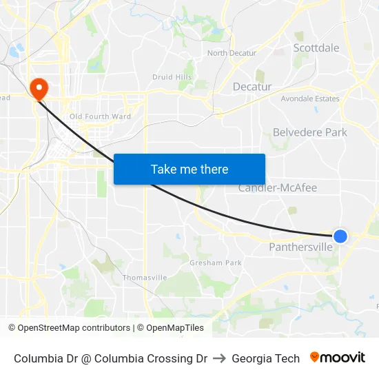 Columbia Dr @ Columbia Crossing Dr to Georgia Tech map