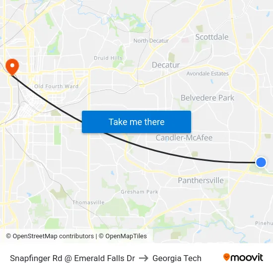 Snapfinger Rd @ Emerald Falls Dr to Georgia Tech map
