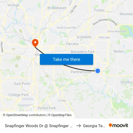Snapfinger Woods Dr @ Snapfinger Rd to Georgia Tech map