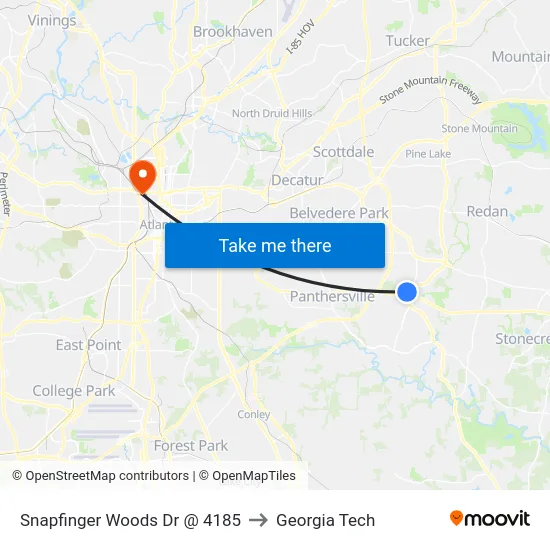 Snapfinger Woods Dr @ 4185 to Georgia Tech map