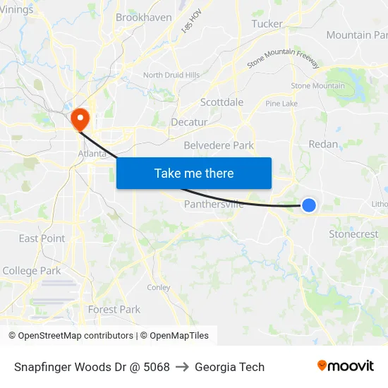 Snapfinger Woods Dr @ 5068 to Georgia Tech map