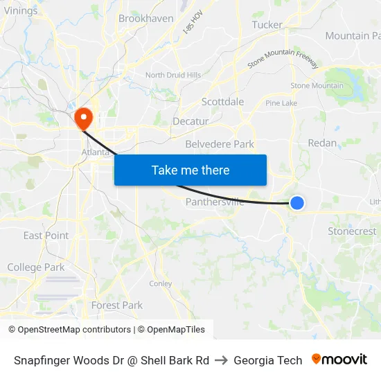Snapfinger Woods Dr @ Shell Bark Rd to Georgia Tech map