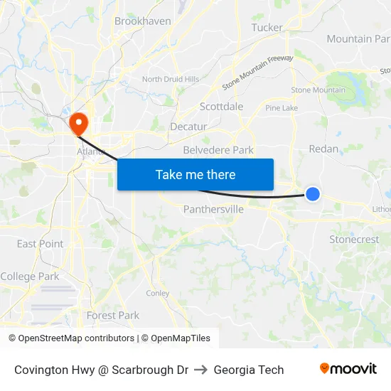 Covington Hwy @ Scarbrough Dr to Georgia Tech map