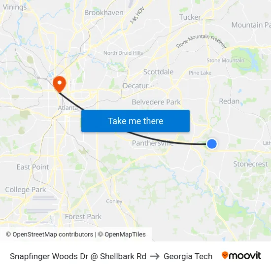 Snapfinger Woods Dr @ Shellbark Rd to Georgia Tech map
