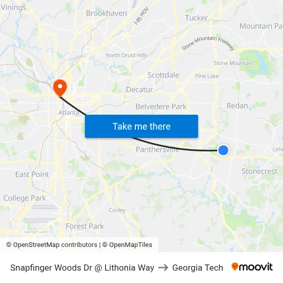 Snapfinger Woods Dr @ Lithonia Way to Georgia Tech map
