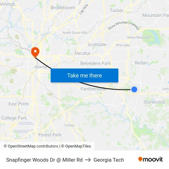 Snapfinger Woods Dr @ Miller Rd to Georgia Tech map