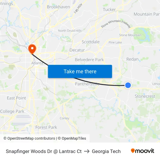 Snapfinger Woods Dr @ Lantrac Ct to Georgia Tech map