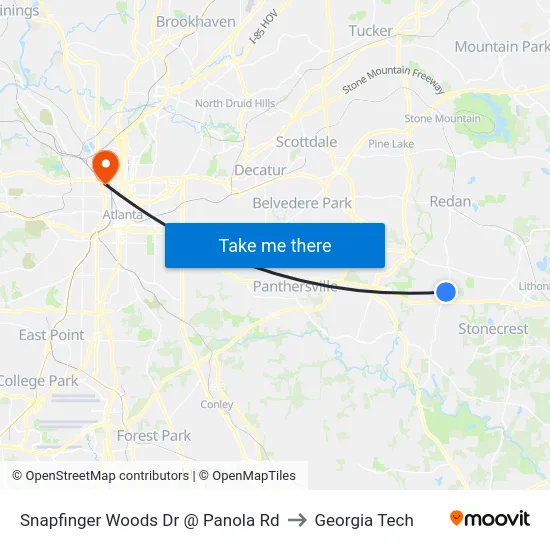 Snapfinger Woods Dr @ Panola Rd to Georgia Tech map