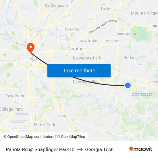 Panola Rd @ Snapfinger Park Dr to Georgia Tech map