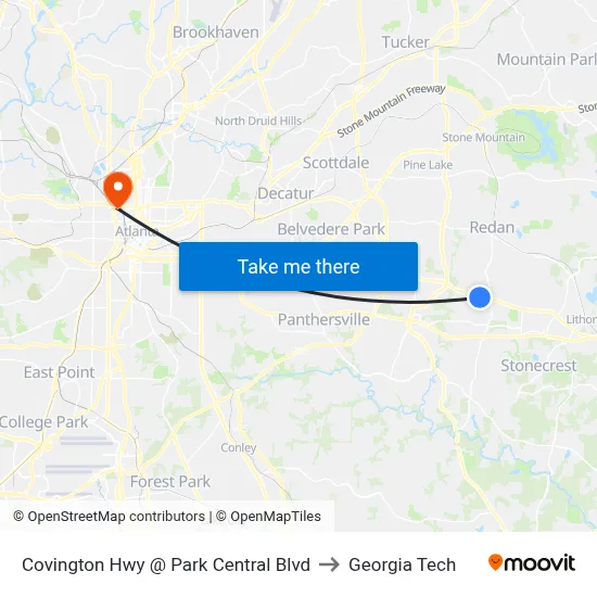Covington Hwy @ Park Central Blvd to Georgia Tech map