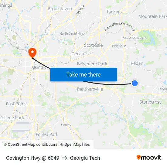 Covington Hwy @ 6049 to Georgia Tech map