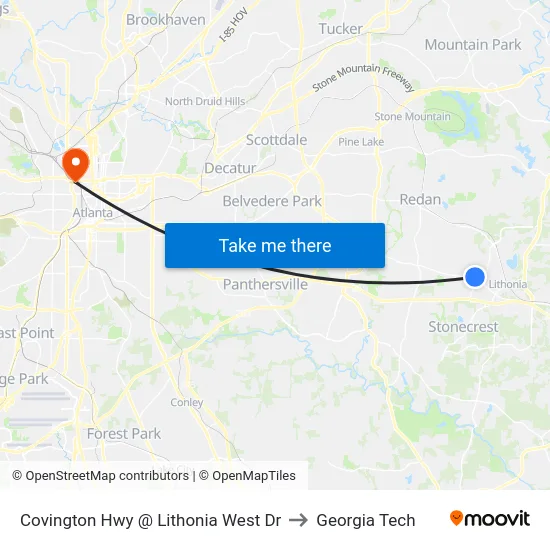 Covington Hwy @ Lithonia West Dr to Georgia Tech map