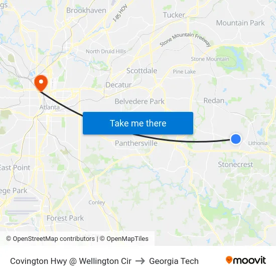 Covington Hwy @ Wellington Cir to Georgia Tech map