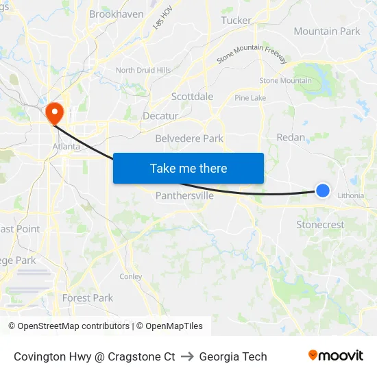 Covington Hwy @ Cragstone Ct to Georgia Tech map